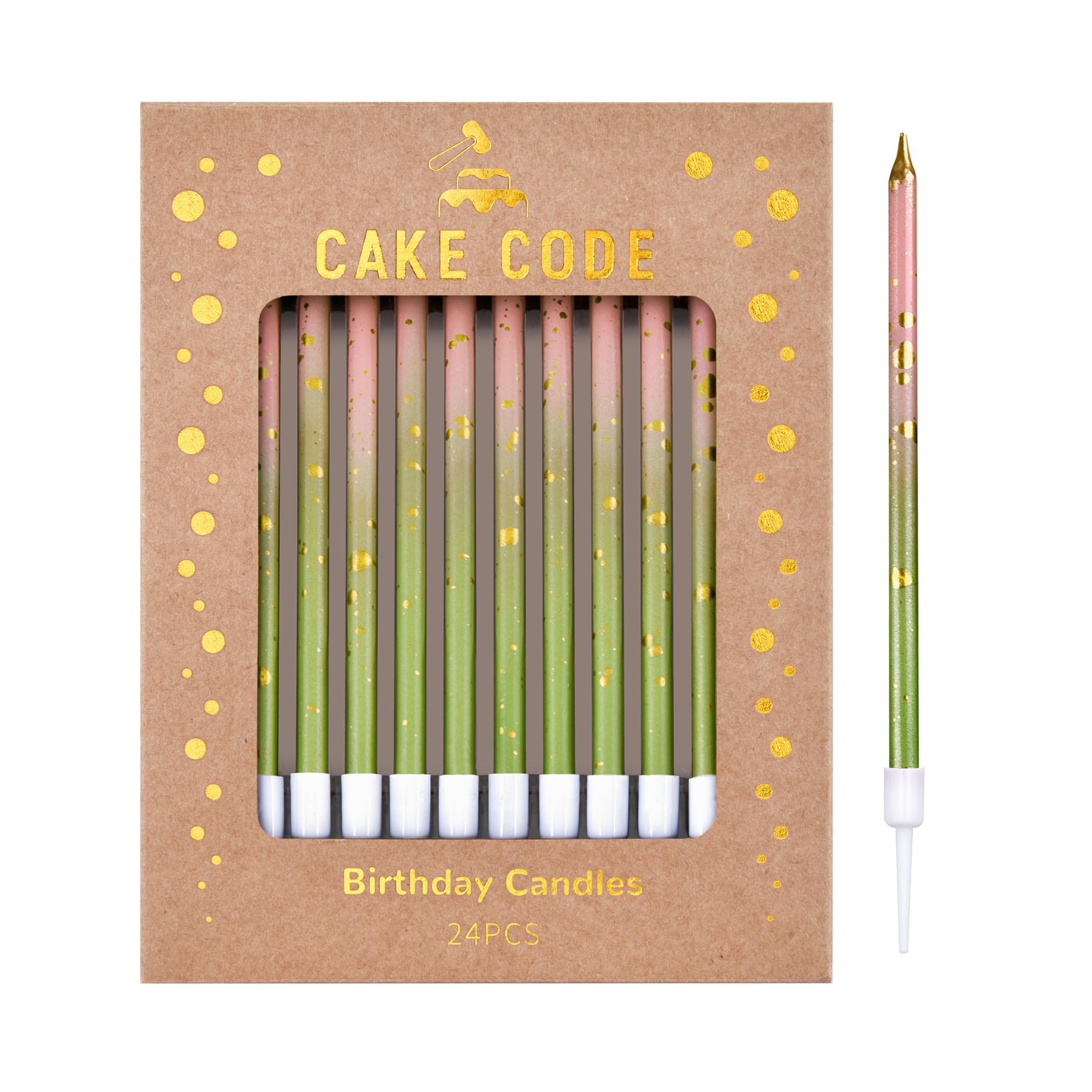CAKE CODE 24-Count Pink Green Gold Long Thin Birthday Candles, Cake ...