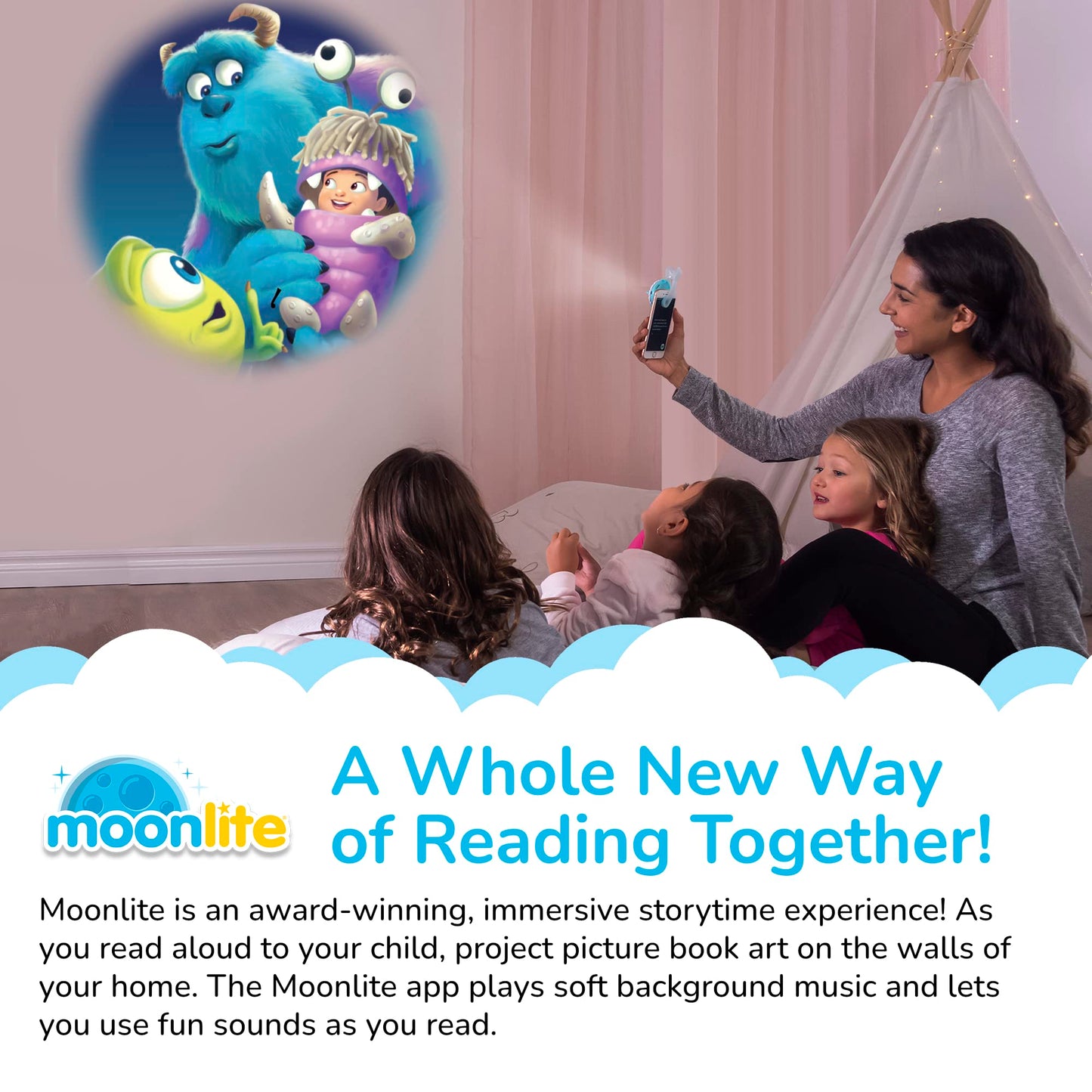 Moonlite Storytime Monsters Inc Storybook Reel, A Magical Way To Read Together, Digital Story For Projector, Fun Sound Effects, Learning Gifts For Kids Ages 1 Year And Up