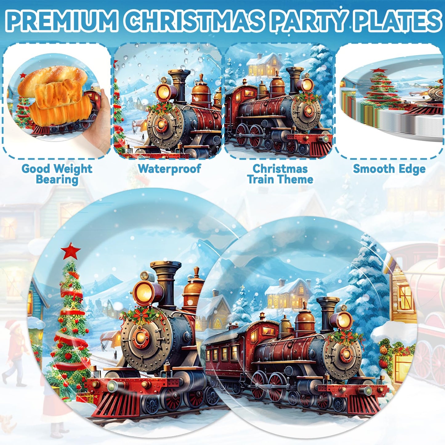 gisgfim 96 Pcs Christmas Train Plates and Napkins Party Supplies Christmas Believe Dinnerware Tableware Set Disposable Xmas Pape