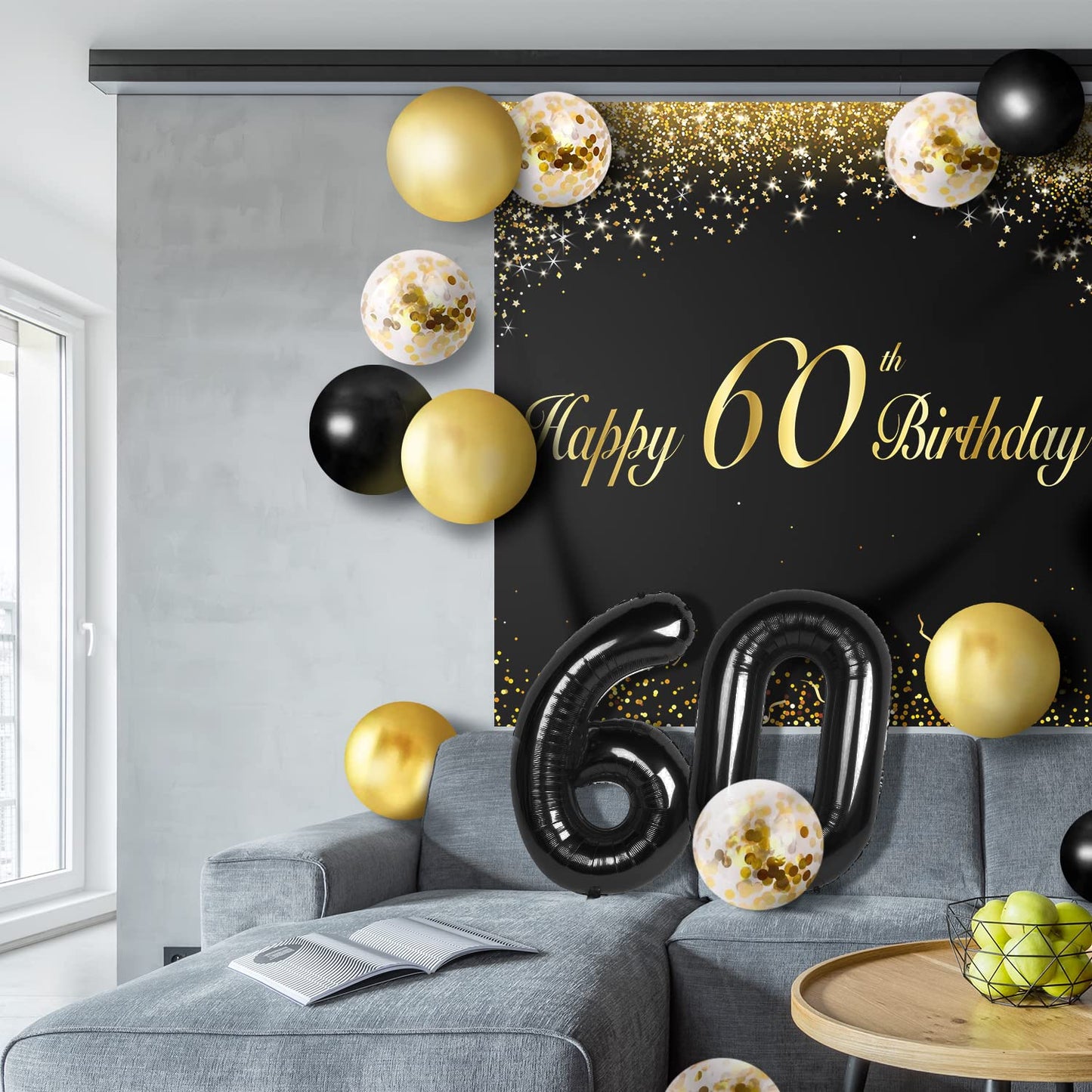Happy 60Th Birthday Balloons Black Set Decor - Cheers To 60 Years Old Party Theme Garland Banner Backdrop Decorations For Women