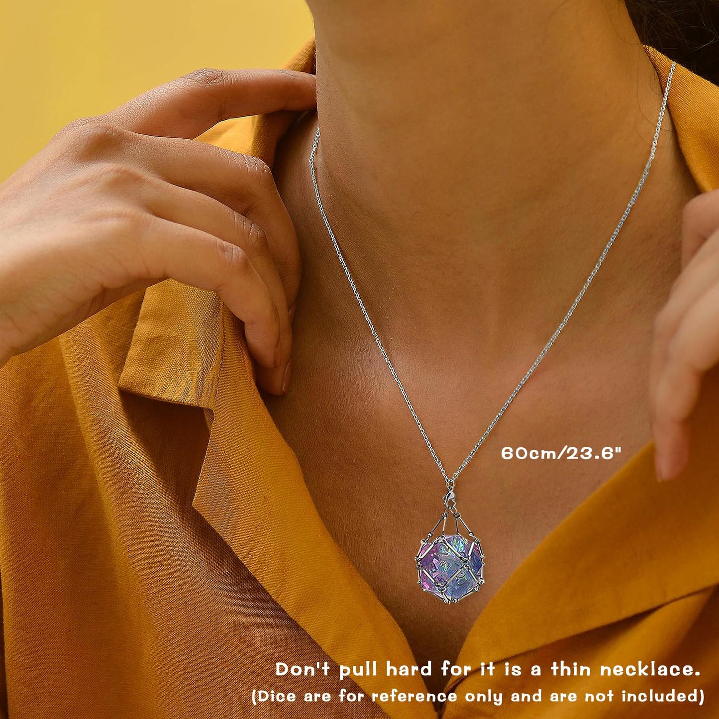 PJOY DND Necklace Empty Dice Cage for D20 Dice D&D Dungeons and Dragons Gamers DND Gifts-Silver