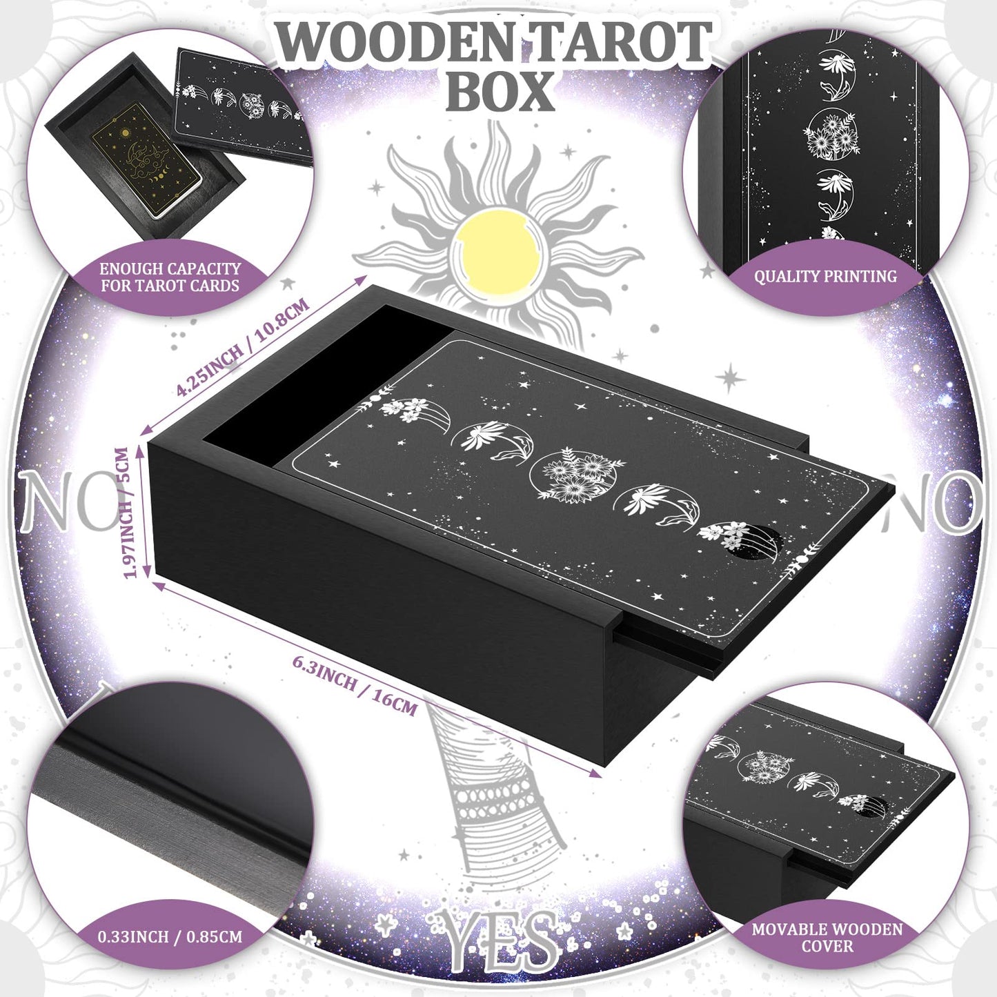 Wooden Tarot Card Case And Wooden Tarot Card Stand Holder, Tarot Cards Box Fortune Telling Trinket Keepsake Box With Pendulum Board Moon Shape Tarot Card Altar Display Stand For Witch (Novel Style)