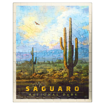 MyPuzzle Saguaro National Park: Desert Daybreak  Vintage Poster - enhanced 100 Piece Jigsaw Puzzle for mature-themeds