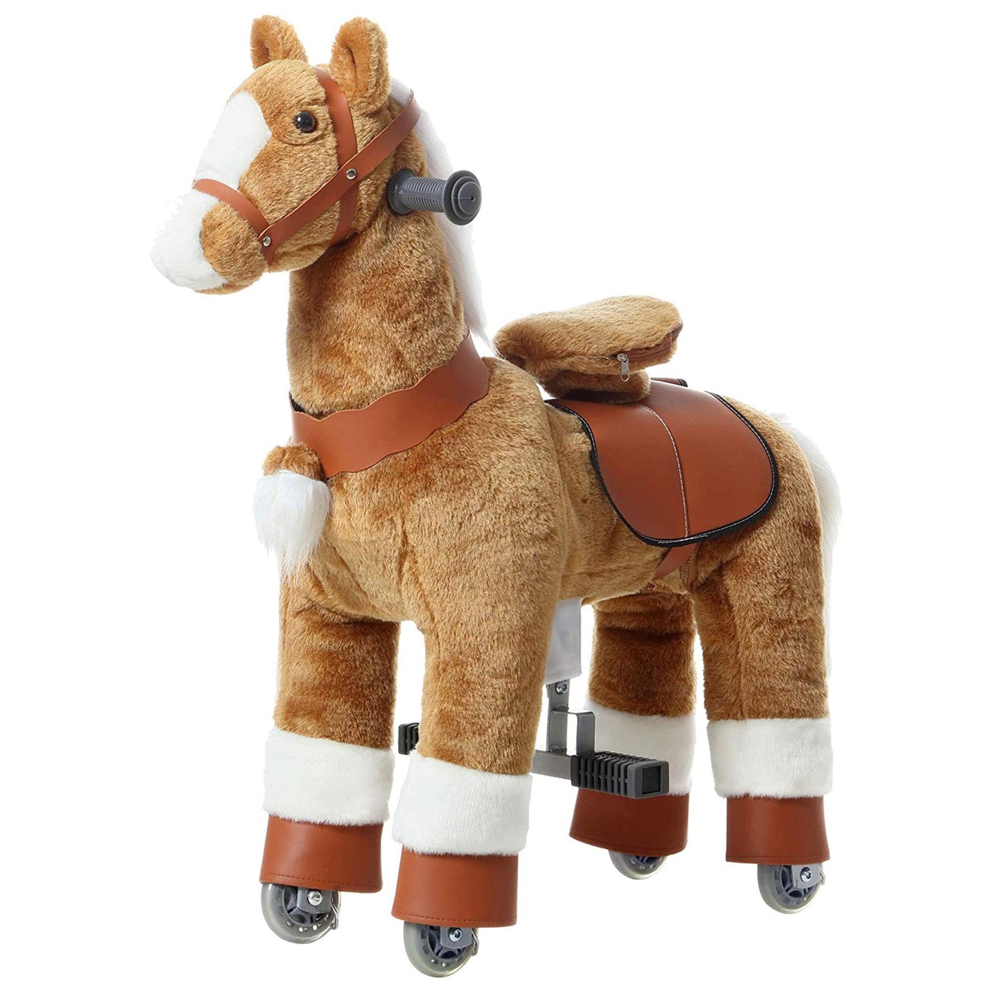 PONYEEHAW Ride on Horse Toys  Kids Riding Horse Toys Ride on Toys for 3-6 Years Old  enhanced Plush Animals Toys Walking Horse with Wheels (Brown  25.9 L x 12.2 W x 28.3 H)