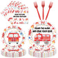 EUOYUFO Firetruck Birthday Party Decorations - 96PCS Fire Truck Plates and Napkins Party Supplies Firefighter Birthday Decoratio