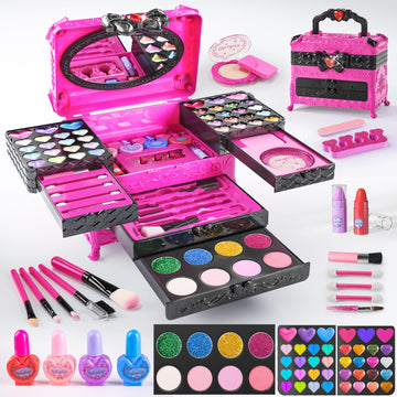 Kids Makeup Kit for Girl - 66Pcs Kids Washable Makeup Kits, Real Makeup Girls Toys Girl Makeup Sets for Toddler Kid Children Chr