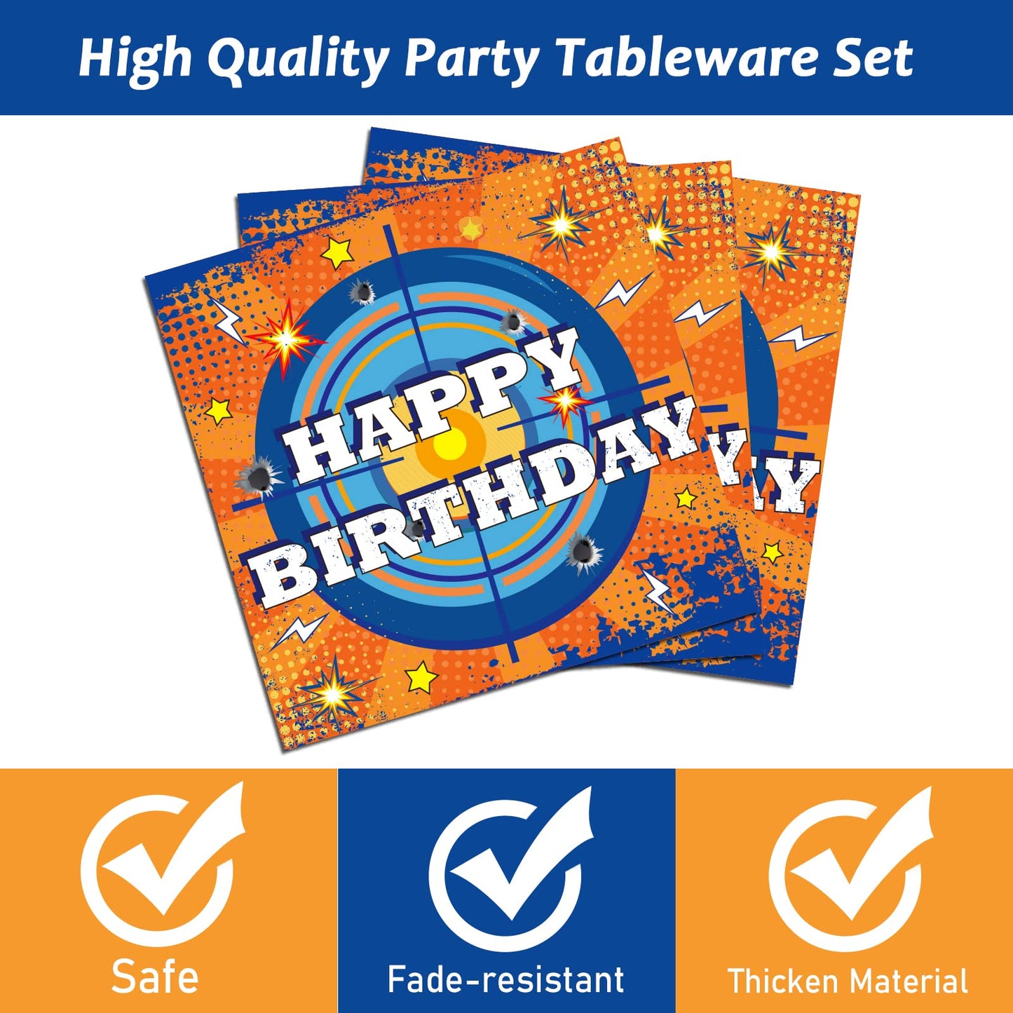 96 Pcs Dart War Party Plates And Napkins Party Supplies Dart War Themed Party Tableware Set Blue And Orange Party Decorations Fa