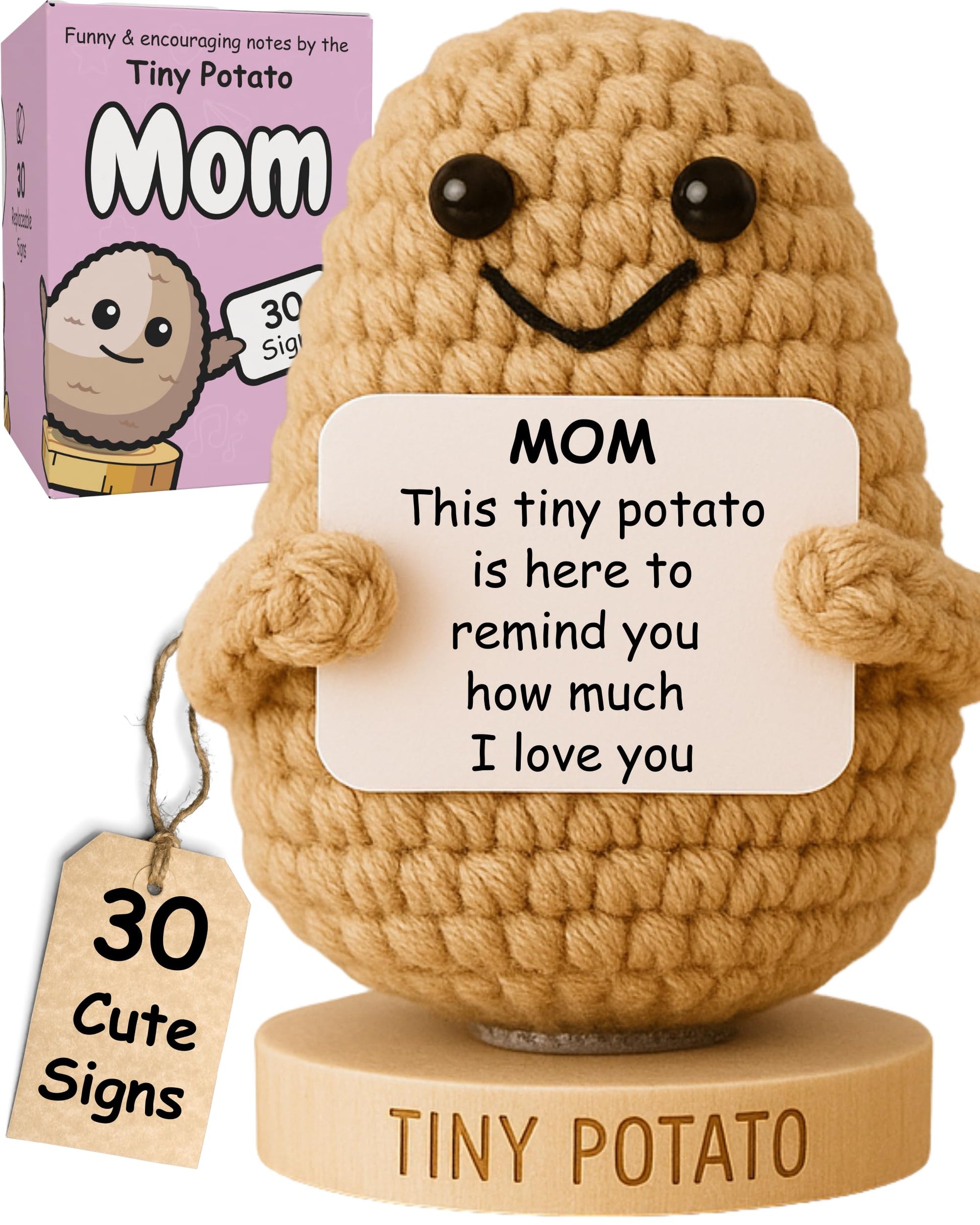 Mom Birthday Gifts from Daughter or Son - Handmade Crochet Potato with 30 Cute Affirmation Cards for Mothers - Funny Birthday Gi