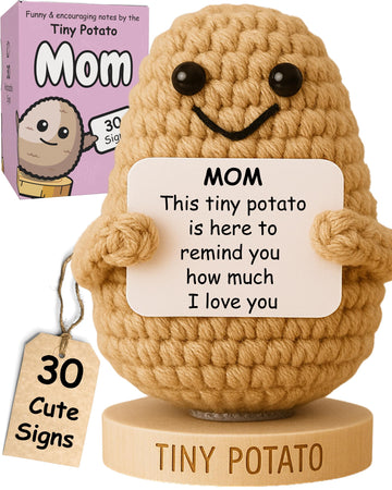 Mom Birthday Gifts from Daughter or Son - Handmade Crochet Potato with 30 Cute Affirmation Cards for Mothers - Funny Birthday Gi
