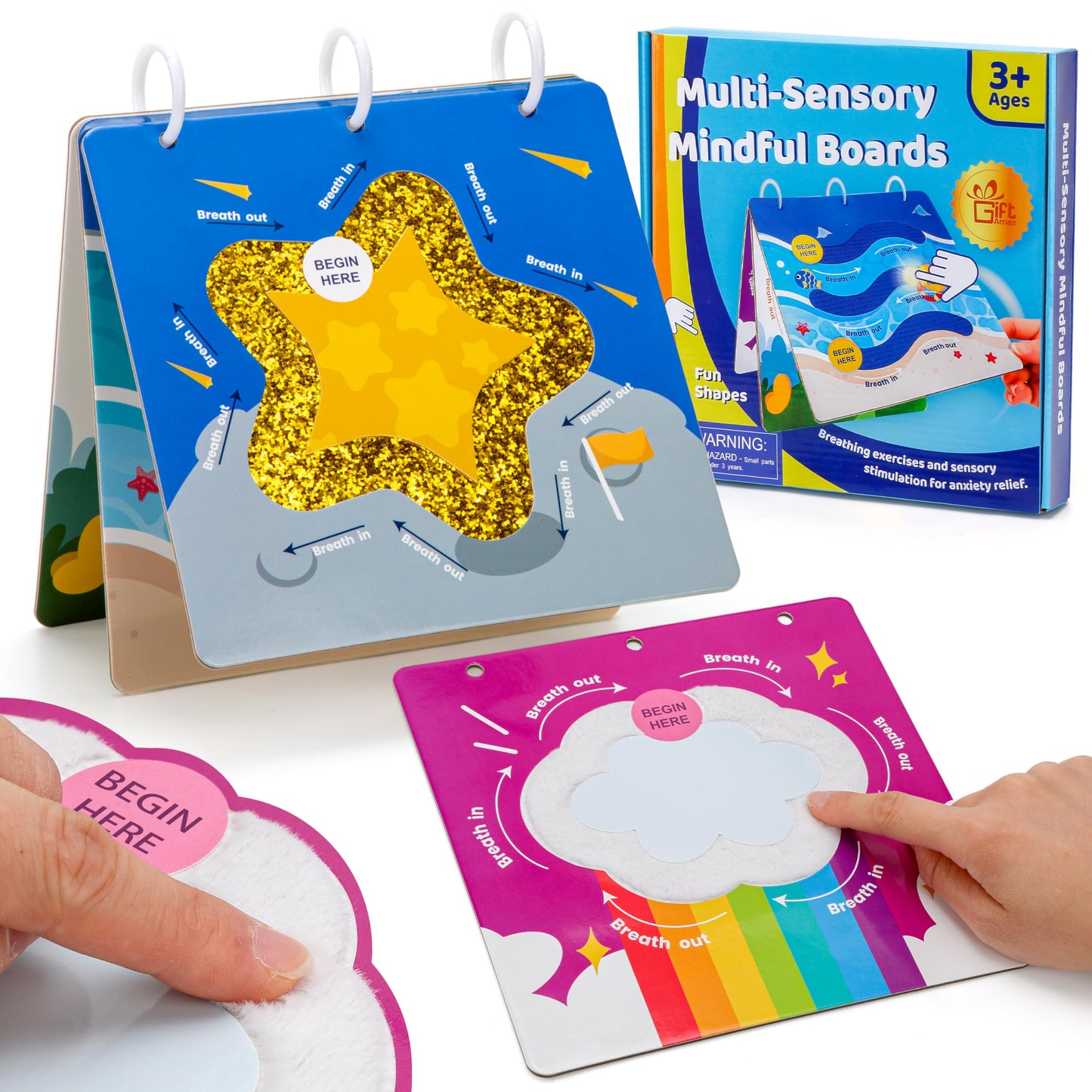 Giftamaz Multi-Sensory Mindful Maze Boards, Textured Sensory Calming Toys For Kid, Finger Path Breathing Board, Calming Corner Items Social Emotional Learning, Mindful Sensory Cardboard Box For Kid 3+