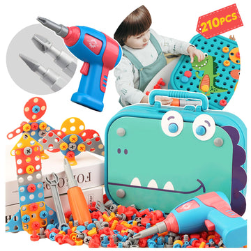 Magic Montessori Toolbox with Electric Drill, Screwdiver,Creativity and Design Mosaics Drill Set for Kids,Toddlers Boys Girls Ag