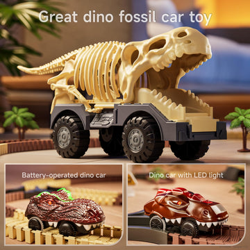 TUMAMA Dinosaur Toys Race Track, Dinosaur Fossil Theme Flexible Race Track Toy Set for Kids 3-5 5-7, Create Road Racing World fo
