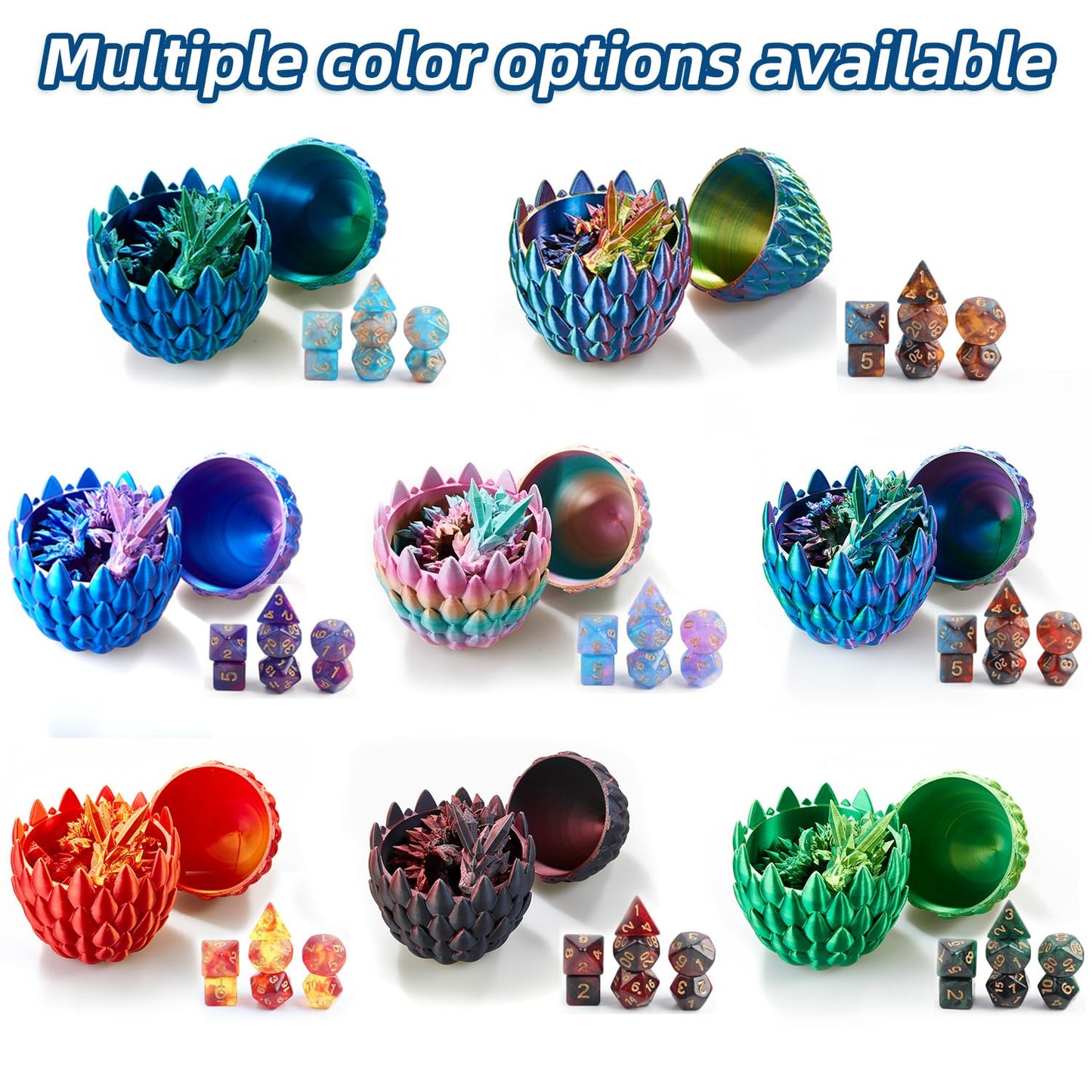 DND Dice Set (7 Pieces) and 3D Printed Dragon Egg,Fidget Toys,Surprise Dragon Egg and Polyhedral Dice Set with Gift Box,Playing