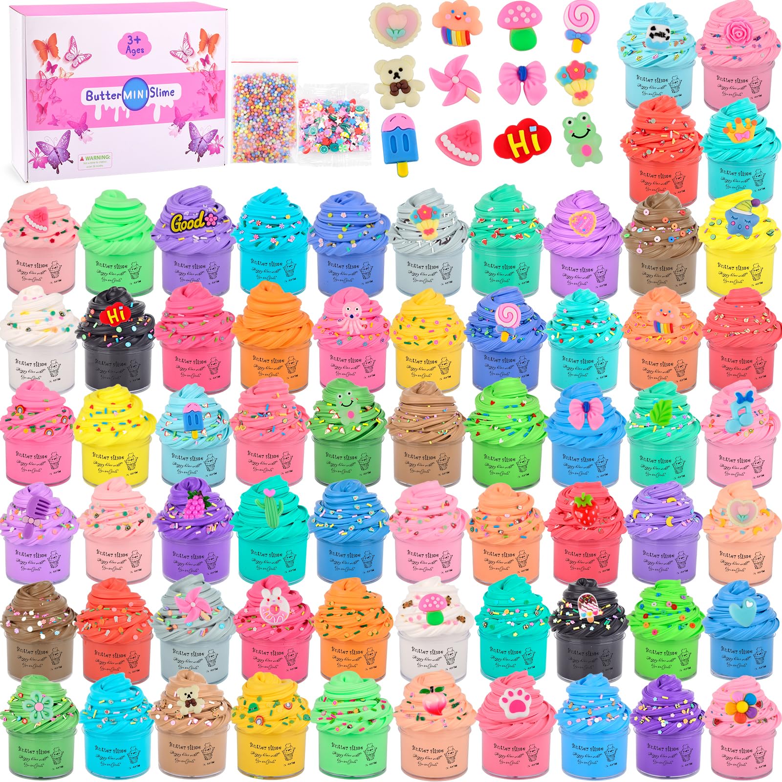 Butter Slime Kit with 64 Pack  Super Soft and Non-Sticky  Birthday Gifts for Boys and Girls  Scented Slime Party Favors  Stress Relief Toys  School Prizes  DIY Putty Toys for Kids Aged 6-12