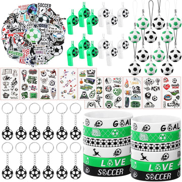 120 Pieces Soccer Party Favors Set, Soccer Goodie Bag Fillers, Soccer Toy Whistle Silicone Bracelet Luminous Tattoo Sticker Temporary Keychain For Soccer Birthday Party Supplies Decorations