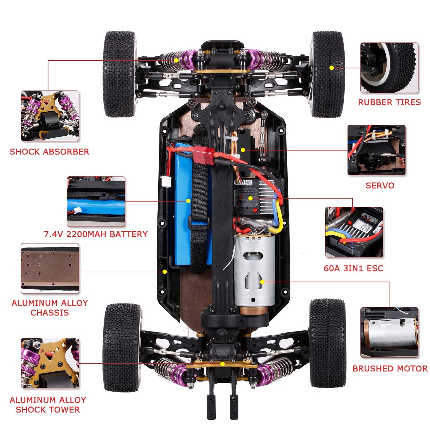 GoolRC WLtoys 124019 RC Car, 1/12 Scale 2.4GHz 4WD 60km/h High Speed Racing Buggy Drift Car RTR, Aluminum Alloy Chassis, Zinc Al