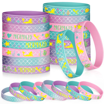 24 Pack Mermaid Silicone Wristband Mermaid Scale Bracelets I'm a Mermaid Wristband Mermaid Party Goody Bag Favors for Boys Girls