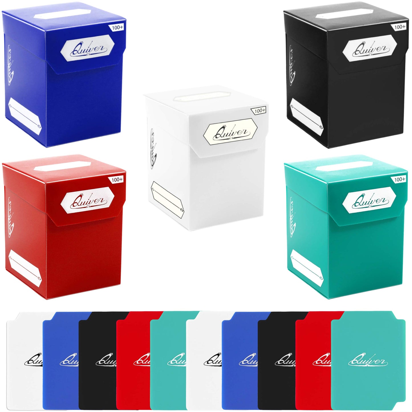 Quiver Time 100+ Standard Deck Blocks With 2 Dividers/Card Deck Box - Set Of 5 Mtg Deck Box - Compatible With Magic Commander, Yugioh & Other Tcg Cards - (White, Black, Blue, Red & Green)