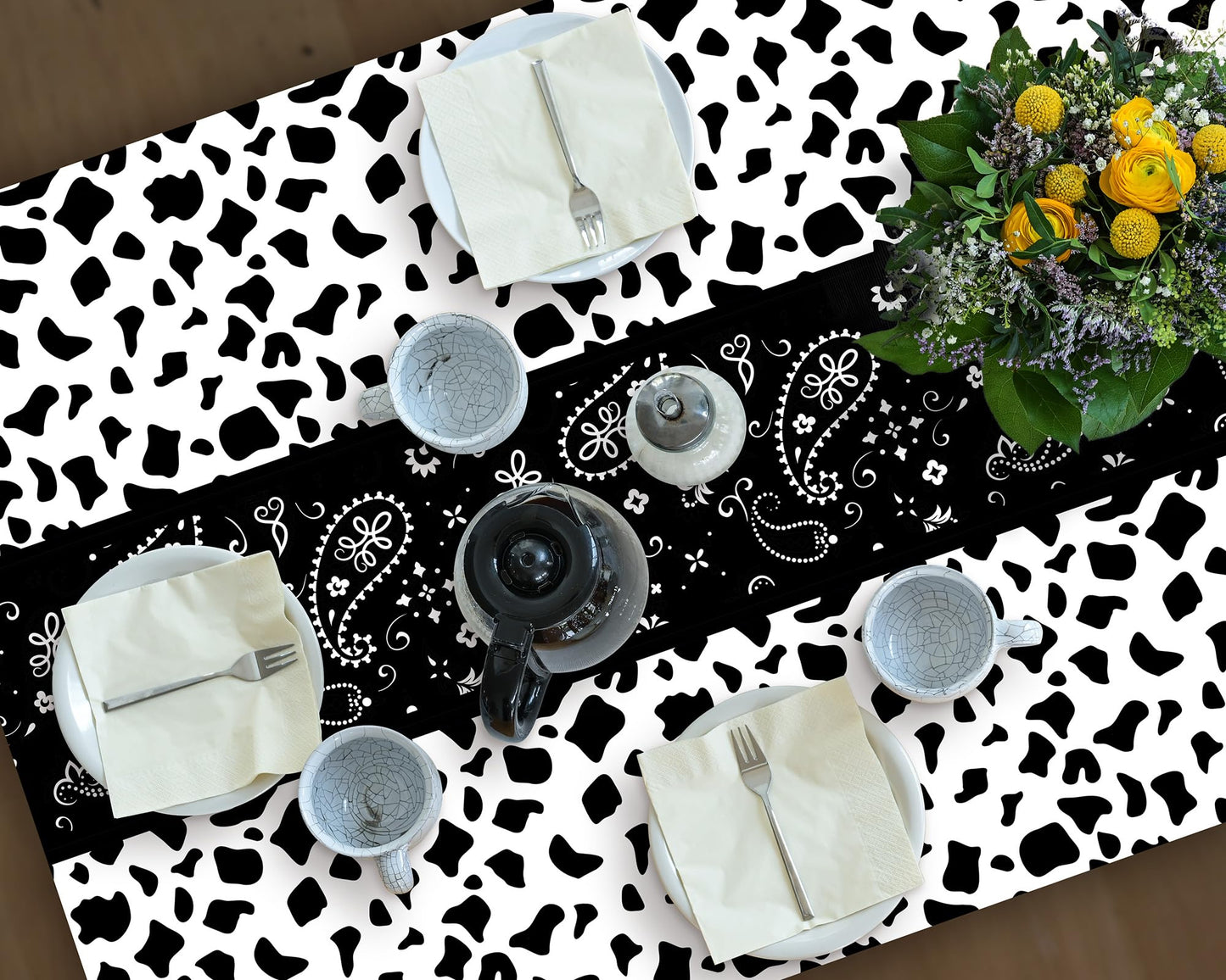 Oudain 6 Pcs 54 x 108 Western Party Decorations Cowgirl Rodeo Paisley Tablecloths Plastic Rectangle Table Runner Table Cover Bir