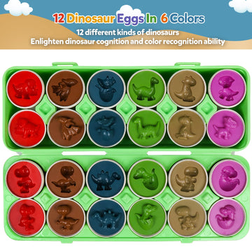 Skrtuan Dinosaur Matching Eggs 12 Pcs, Learning Dinosaur Easter Toys Gift For Toddler 1 2 3 Year Old, Montessori Educational Preschool Game, Color Shape Recognition Fine Motor Skill Fun Set For Boys