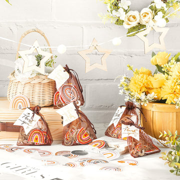 Tuanse 130 Pcs Rainbow Party Favors Including 20 Bohemia Bracelet 20 Rainbow Keychains 50 Stickers 20 Organza Bags 20 Thank You