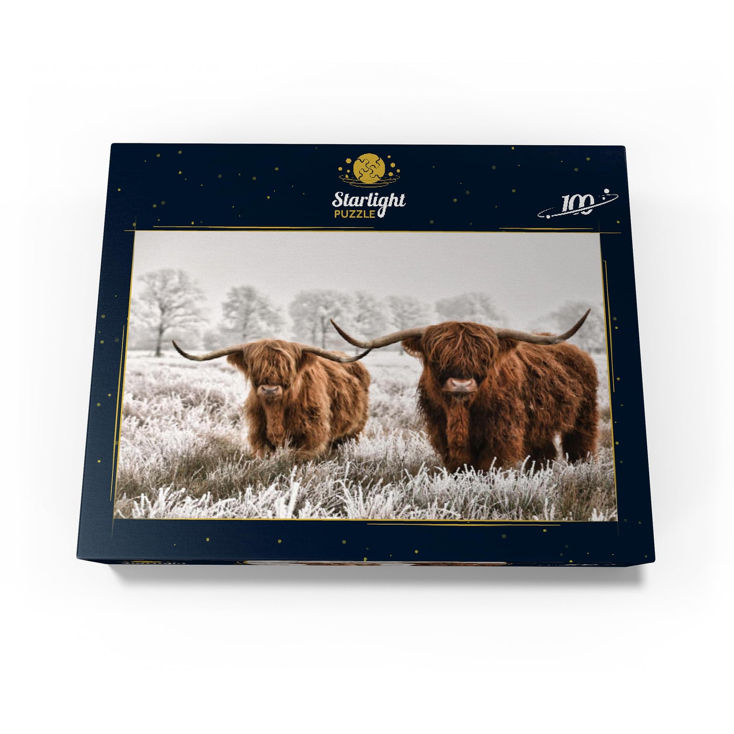 MyPuzzle Hairy Scottish Highland Cattle in A Winter Landscape - enhanced 100 Piece Jigsaw Puzzle for mature-themeds