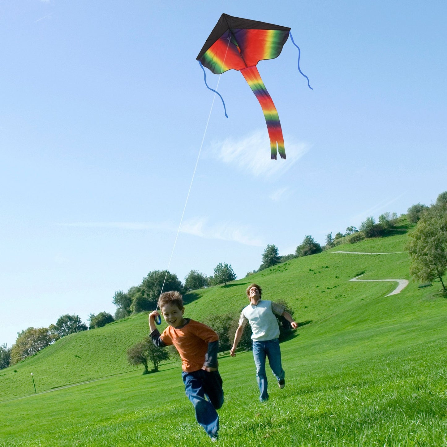 2 Pack Kites - Large Rainbow Kite and Red Mollusc Octopus with Long Colorful Tail for Children Outdoor Game Activities Beach Trip Great Gift to Kids Childhood Precious Memories