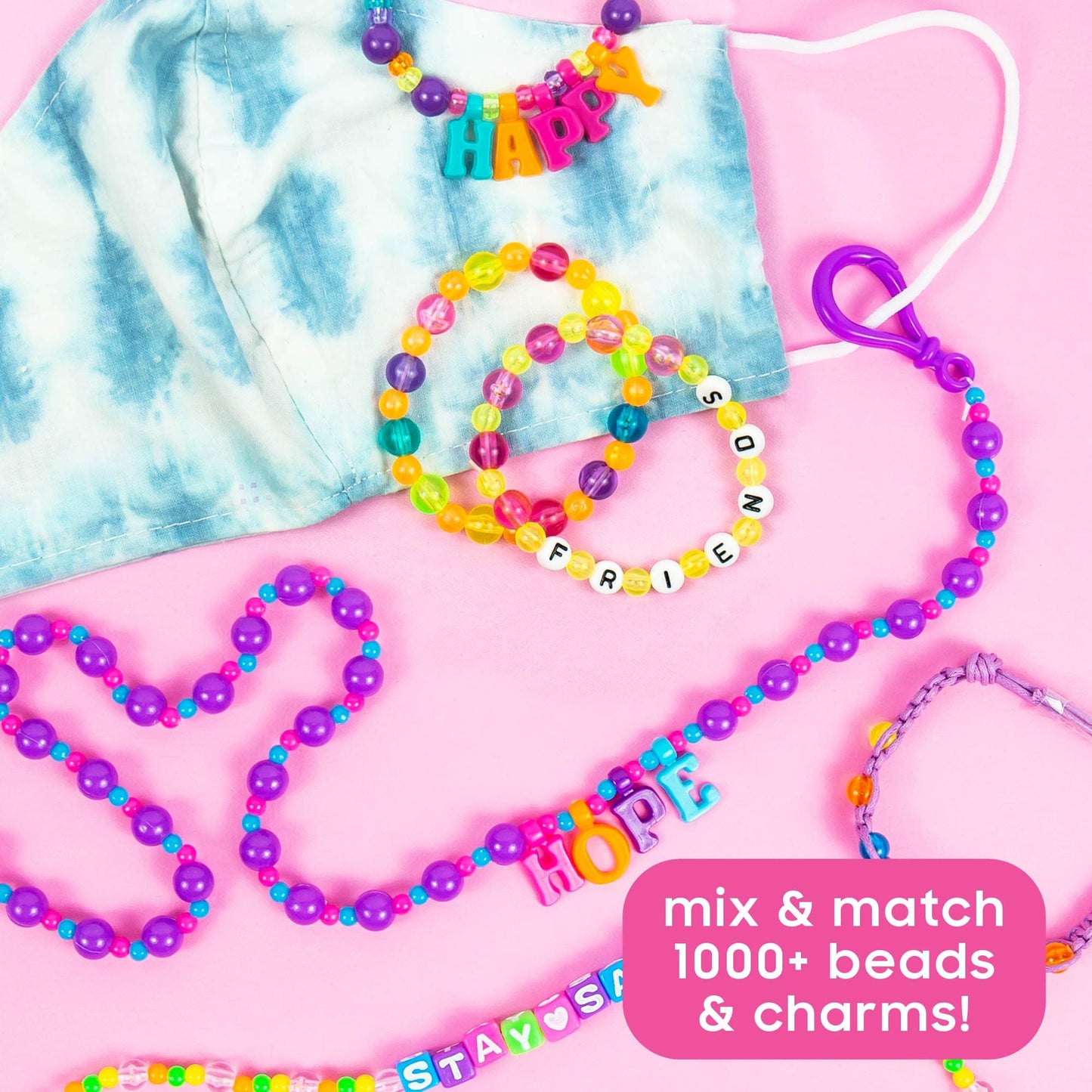 Just My Style Abc Beads By Horizon Group Usa, 1000+ Charms & Beads, Alphabet Charms, Accent Seed Star Wax Beading Cord, Satin Cord Key Ring Included, Bright