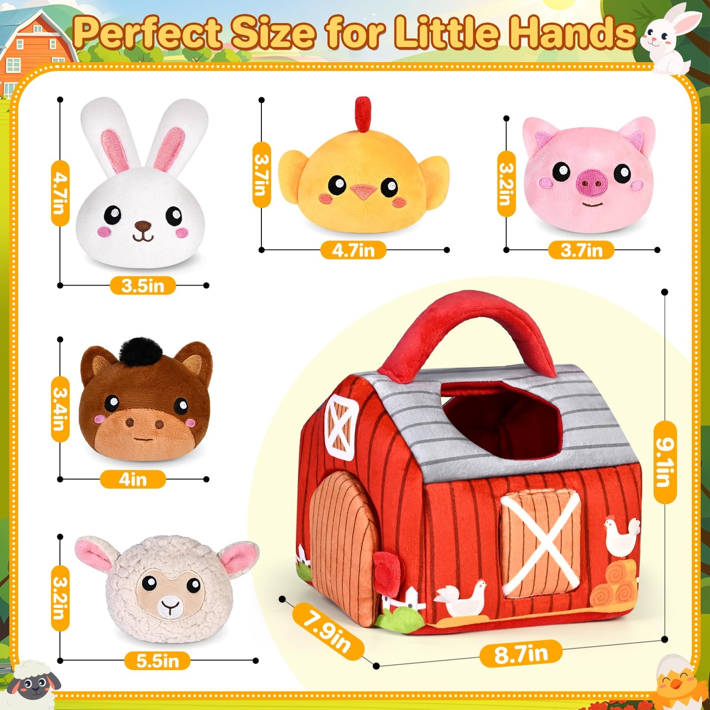 Kmuysl Baby Toys 0-6 6-12 Months, Plush Big Red Barn With Farm Animals, Soft Sensory Toys With Crinkle, Rattles For 0-3-6-9-12 Month Newborn Infant, Christmas Easter Birthday Gifts For Baby Boys Girls