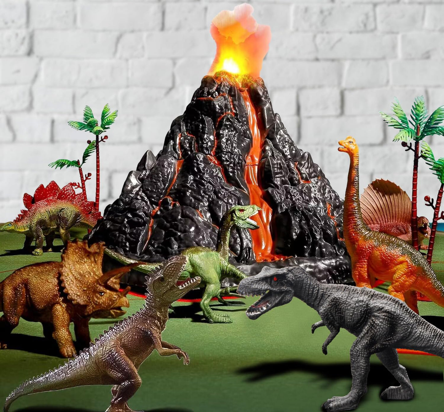 Toysxyin Volcanic Eruption Dinosaur Dinosaur Toys With Simulation Volcano For Kids 3-12 Years, Realistic Dino Figures & Large Pl