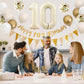 10Th Birthday Decorations Sand White Gold,10Th Birthday Balloons Beige Gold,Happy 10Th Birthday Banner With Cake Toppers Number