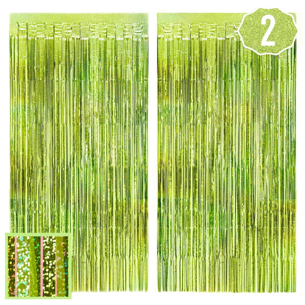 xo, Fetti Party Decorations Lime Green Foil Curtain - Set of 2 | Bachelorette Party Supplies, Birthday Photo Booth, Margartia Ba