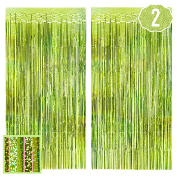 xo, Fetti Party Decorations Lime Green Foil Curtain - Set of 2 | Bachelorette Party Supplies, Birthday Photo Booth, Margartia Ba