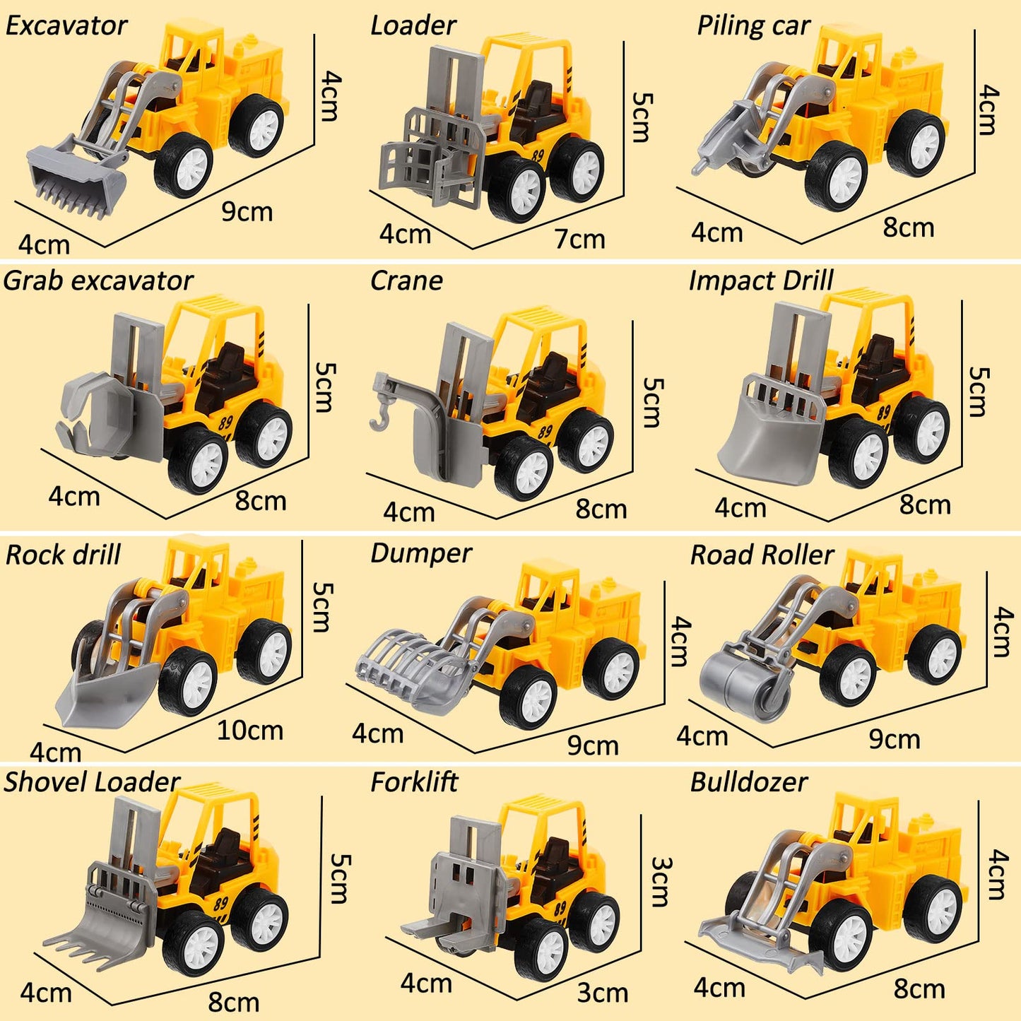 Sosation 108 Pcs Construction Engineering Trucks Small Digger Truck Toys Pull Back Vehicles Mini Excavator Toys Car Set For Kids