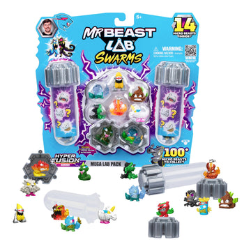 Mrbeast Lab Swarms Series 3, Hyper Fusion Series, 14 Pack Collectible Micro Beasts, 14 Collectible Stickers & 4 Fusion Caps To B