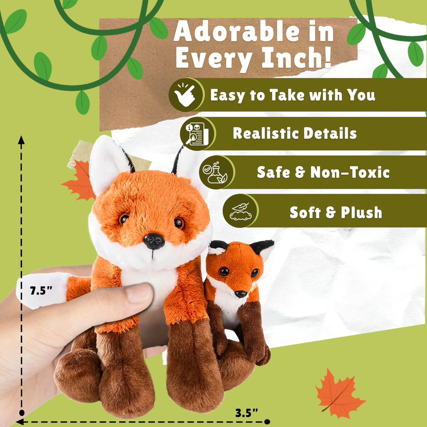 Mom And Baby Mini Fox Stuffed Animals For Boys And Girls, Safari Baby Shower Decorations, Nursery Decor, Zoo Animals For Toddler