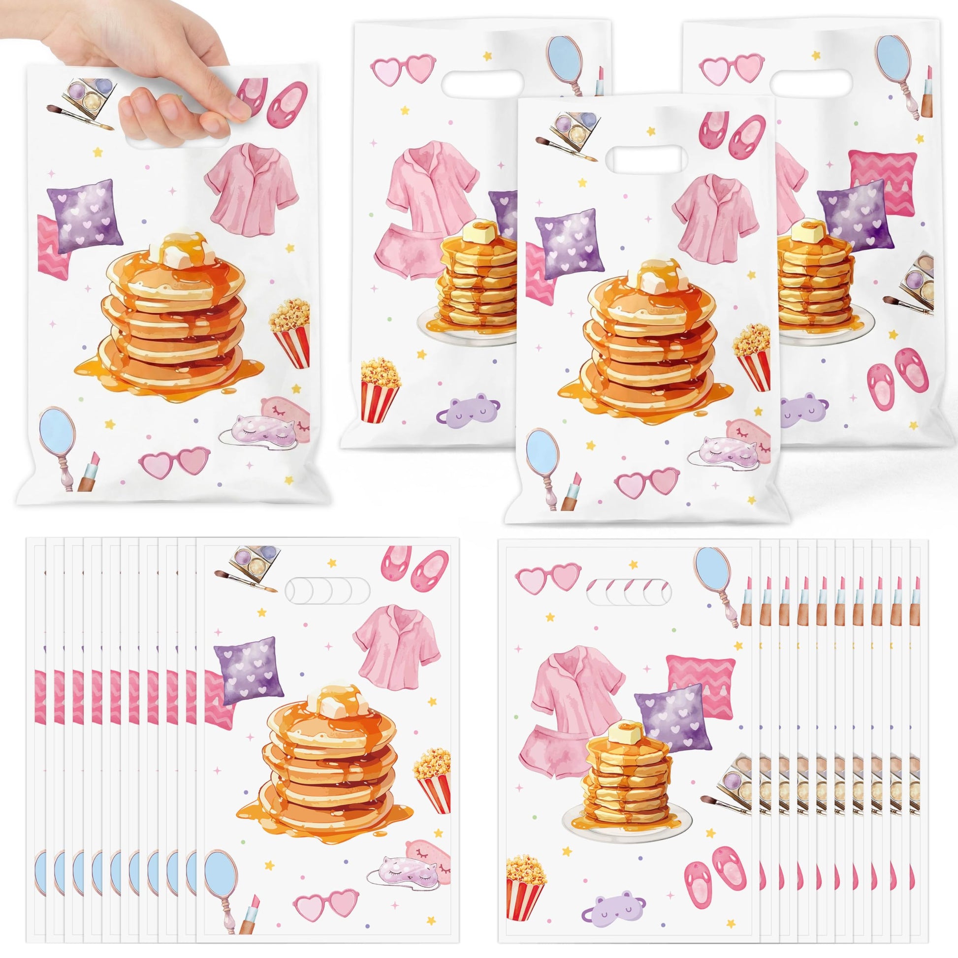 ArianQicult Pancakes and Pajamas Party Favor Bags - 50Pcs Sleepover Slumber Goody Candy Treat Bags, Sleepover Themed Party Decor