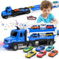 Moontoy Carrier Truck Race Track Kids Toys, 55 Inch Foldable Hauler Track Ejection Car And 6 Metal Race Car, Truck Toys With Lig