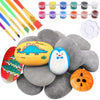 Glarks 34Pcs Rock Painting Kit, Including 15Pcs 2-3 Flat Painting Stones River Rocks, 12 Colors Non-Toxic Washable Paint, 6Pcs P