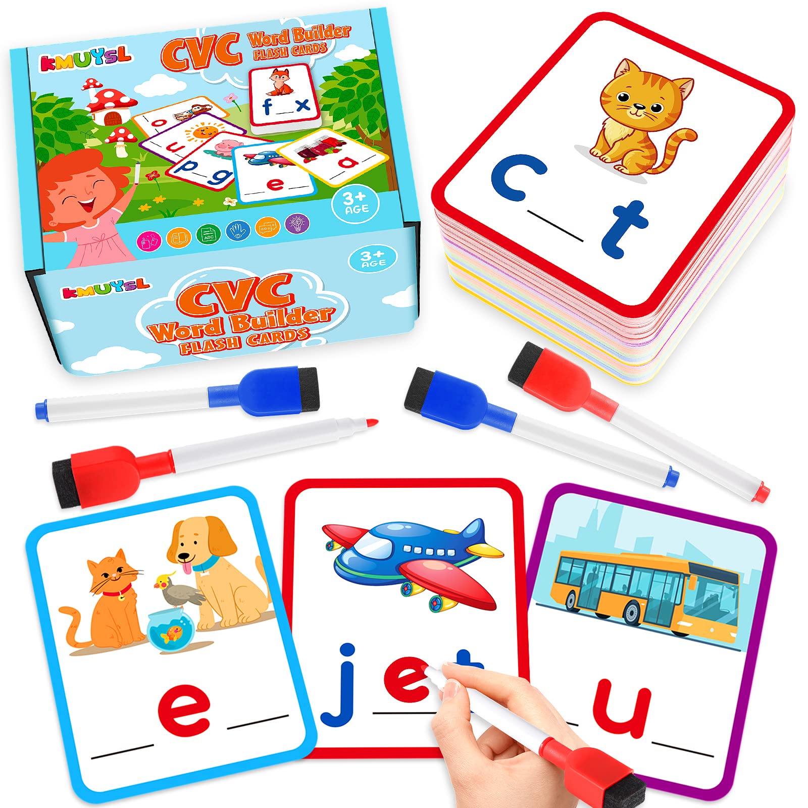 Kmuysl Learning Toys For 2 3 4 5 Years Olds Boys Girls, Short Vowel Spelling Flashcards, Cvc Sight Words Handwriting Cards, Learn To Write Phonics Flash Cards, Presschool Educational Toy For Kids