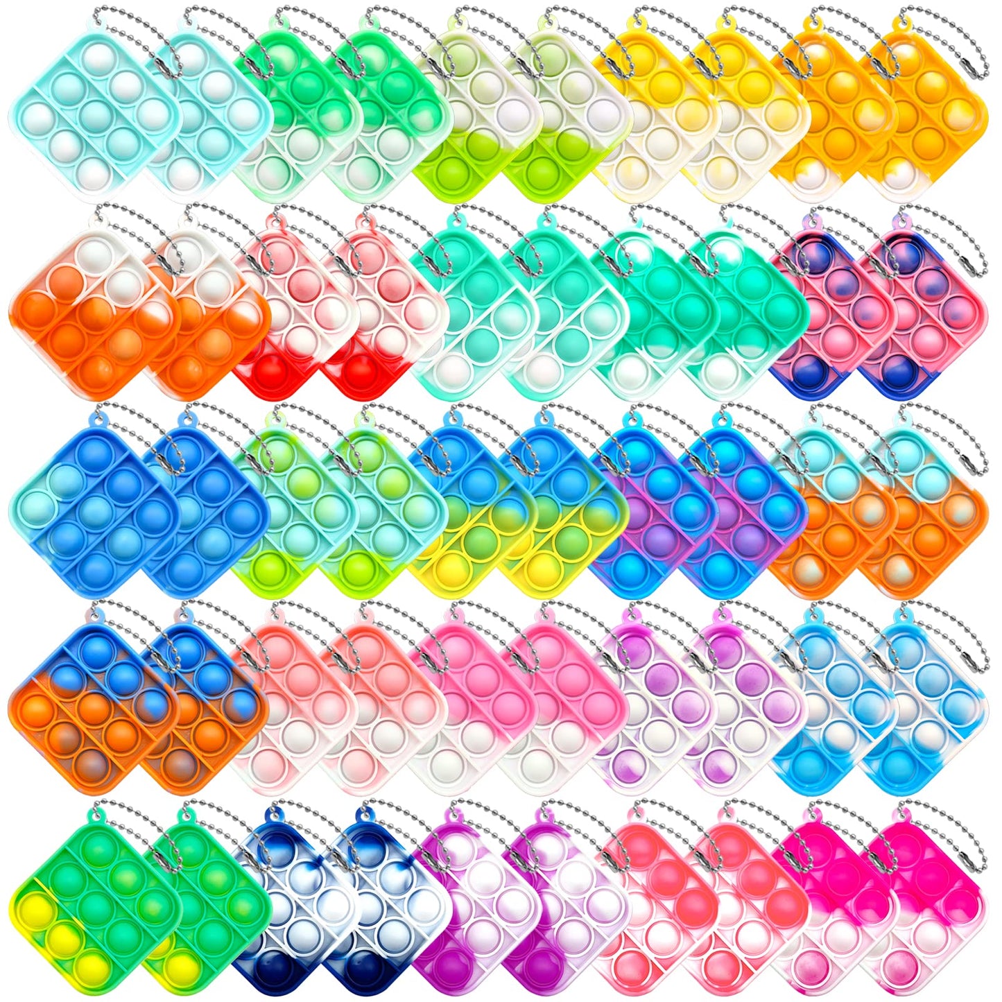 Lahand 50Pcs Mini Pop Keychain Simple Silicone Stress Relief Fidget Hand Toys Push Bubble Wrap Pop Toys Anxiety Stress Reliever 