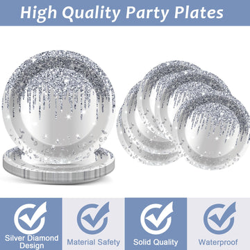 98 Pieces Silver Happy Birthday Decorations For 24 Guests Diamonds Silver Glitter Birthday Party Plates And Napkins Tablecloths Silver Birthday Tableware Set Baby Shower Wedding Party Favors