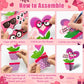 WATINC 32PCS Valentines Day Flower Craft Kit, Make Your Own Valentine Heart Flowers Pot Gift Craft Decorations, DIY Art Set Home
