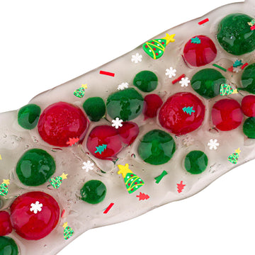 Gingerbread House Green & Red Pom-Poms Clear Slime, Good Stretchy Premade Slime, Slime Party Favors For Kids, Sensory Toys Girls