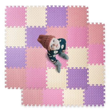Tamiplay 16 Tiles Foam Play Mat For Baby, Soft & Safe Eva Foam Mats For Floor, Square Baby Play Mat, Solid Colored Kids Foam Puzzle Floor Mat, 47X47 Play Mat For Playpen(Purple/Pink/Loli Pink/Beige)