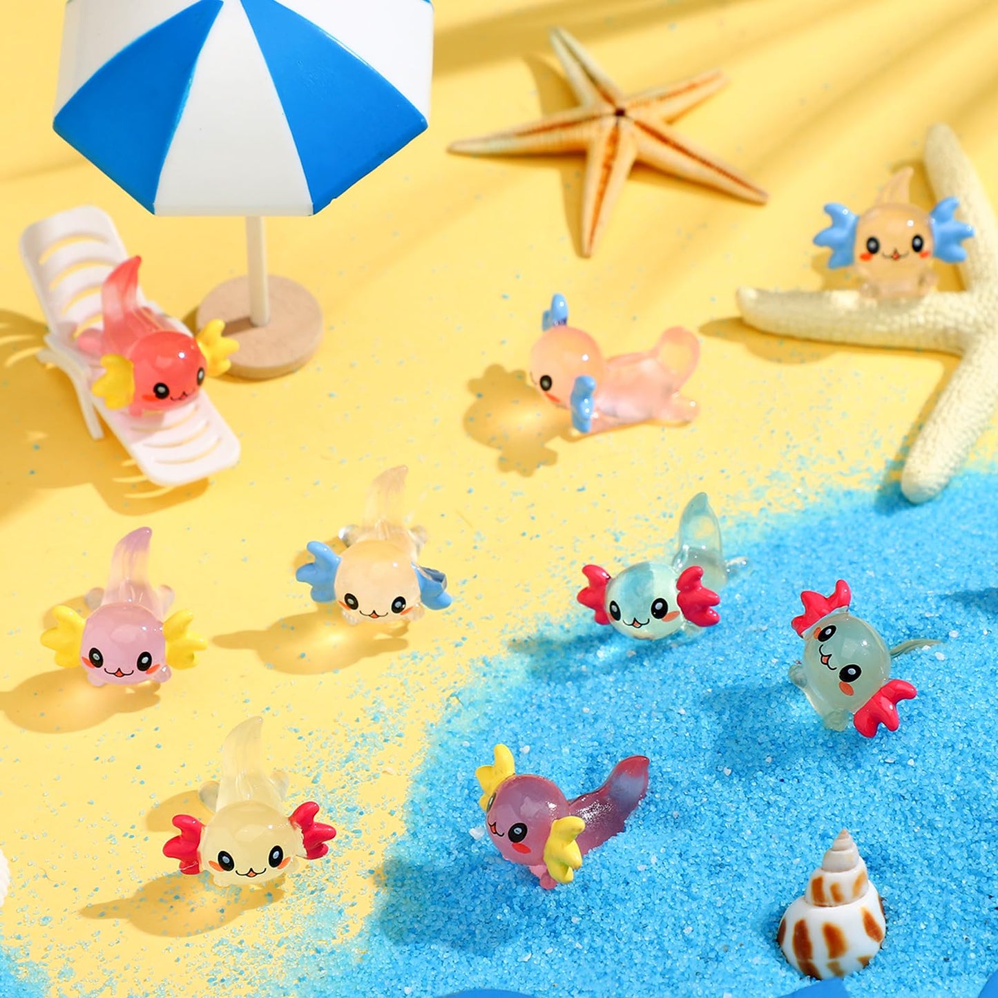 Ferraycle 150 Pcs Luminous Mini Resin Axolotl Charm Axolotl Tiny Animal Figurine For Diy Landscape Garden Dollhouse Birthday Par