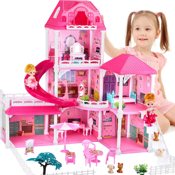 Seifar Doll House For Girls,6 Rooms Dollhouse With Dolls Figure, Puppies,Furnitures, Accessories, Toddler Playhouse Gift For For