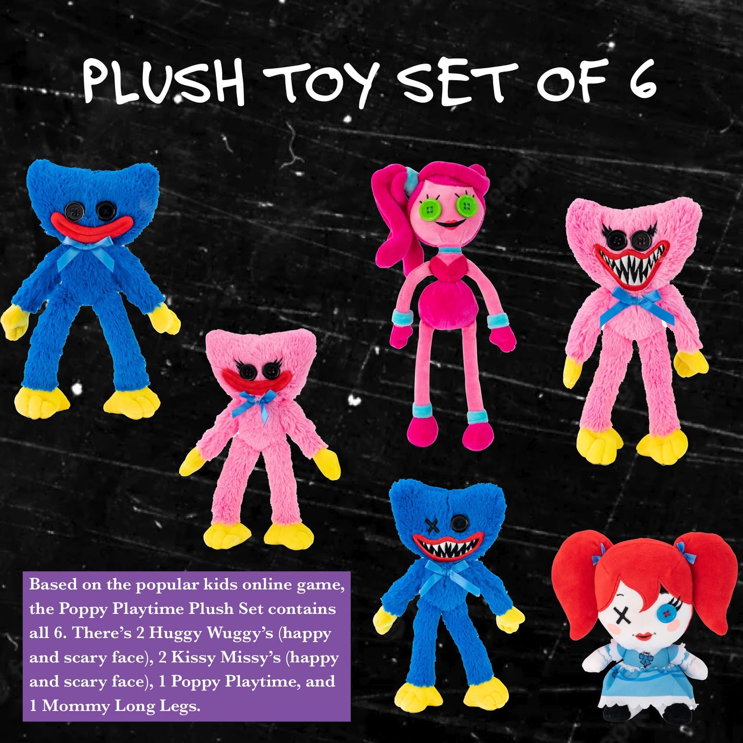 UCC Distributing Poppy Playtime Plush Toy Set of 6, 8-Inch Multicolor Characters: Huggy Wuggy, Kissy Missy, Mommy Long Legs