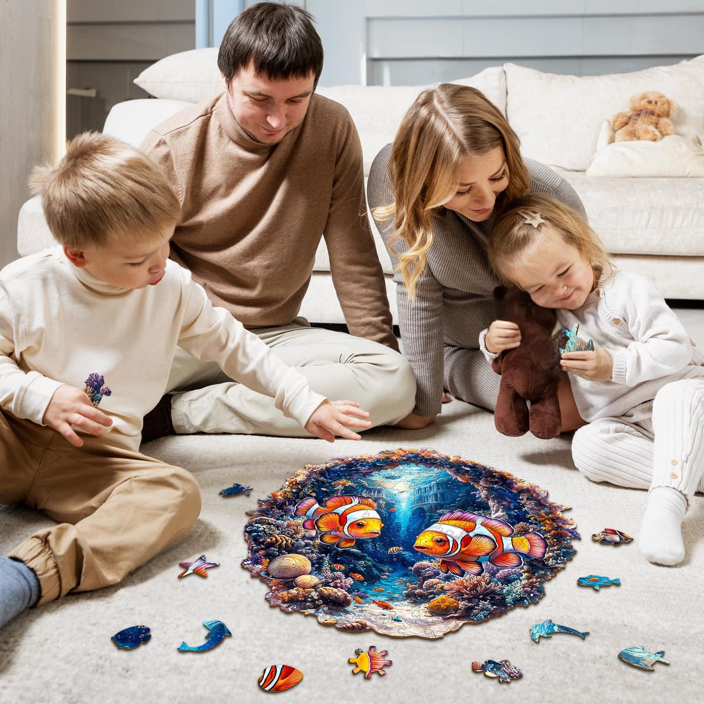 Wooden Puzzles for mature-themeds - Challenging Clownfish Journey mature-themed Puzzle  Unique Animal Shaped Wooden Jigsaw Puzzles for mature-themeds  Creative Gifts Family Games 13.4 * 13.2in 270pcs