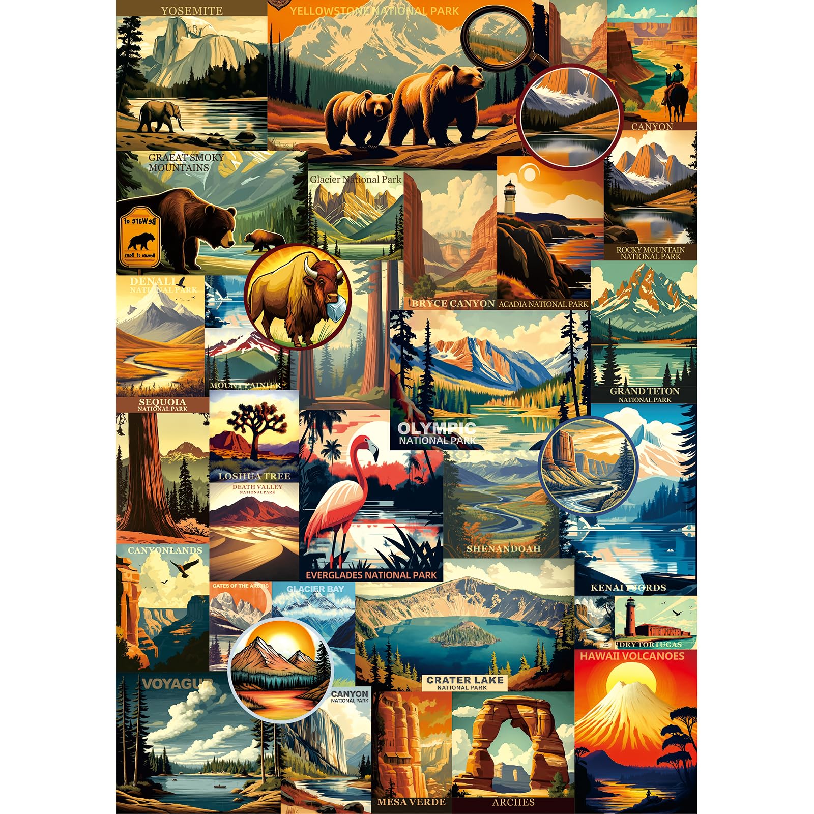 Blueforest National Parks Vintage Poster Puzzle 1000 Pieces - Featuring Zion, Yellowstone & Yosemite, Landscape Jigsaw For Adult